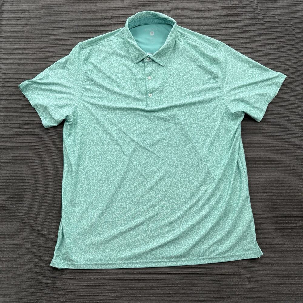 Hickey Freeman Polo Shirt Men 2XL Green Floral Print Polyester Golf Golfing.